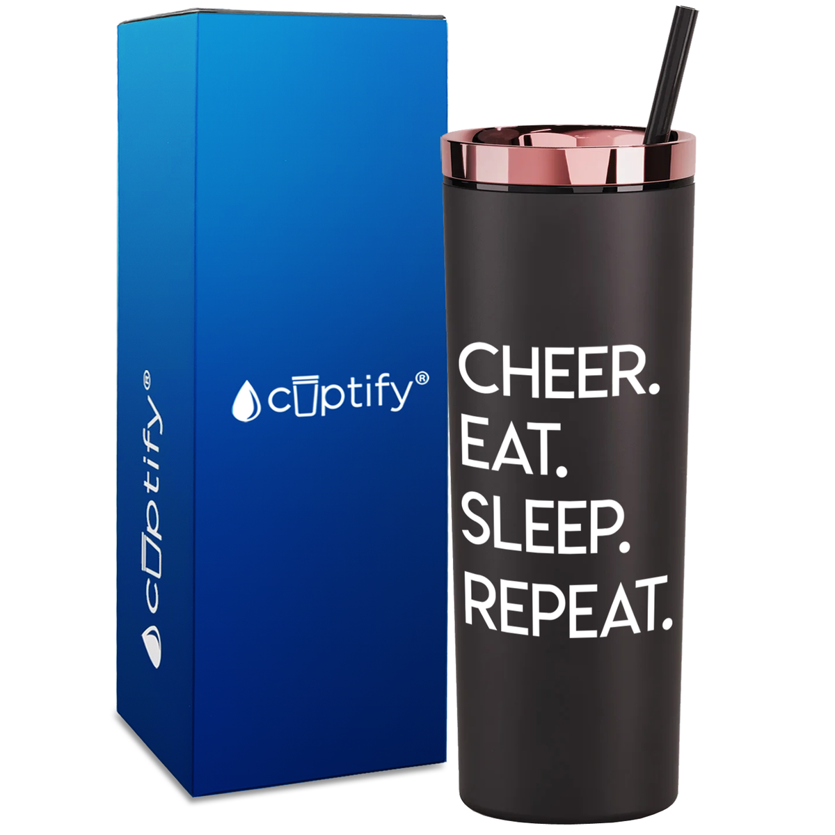 Eat Sleep Cheer Repeat on 18oz Acrylic Skinny Tumbler
