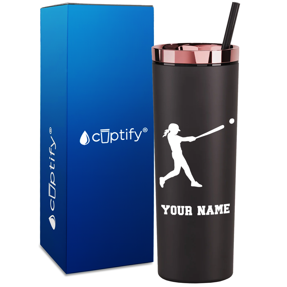 Personalized Softball Girl at Bat on 18oz Acrylic Skinny Tumbler