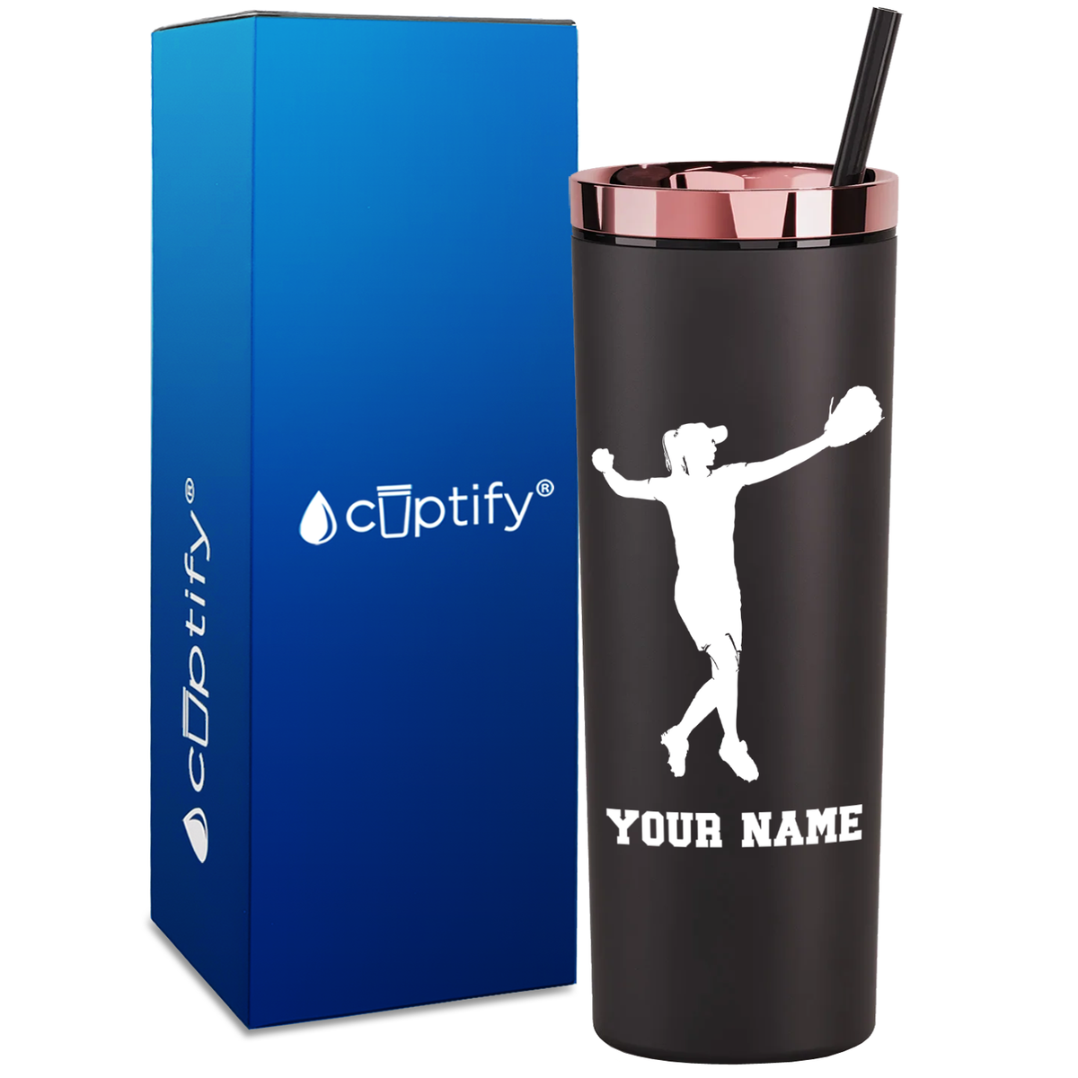 Personalized Softball Player Throw on 18oz Acrylic Skinny Tumbler