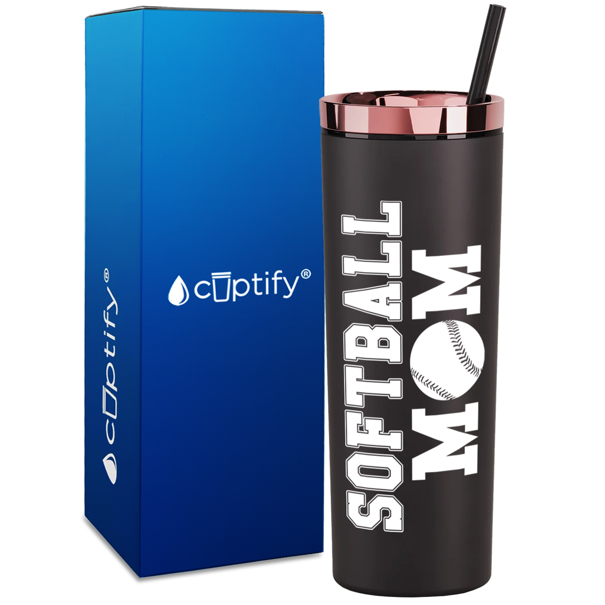 Softball Mom on 18oz Acrylic Skinny Tumbler