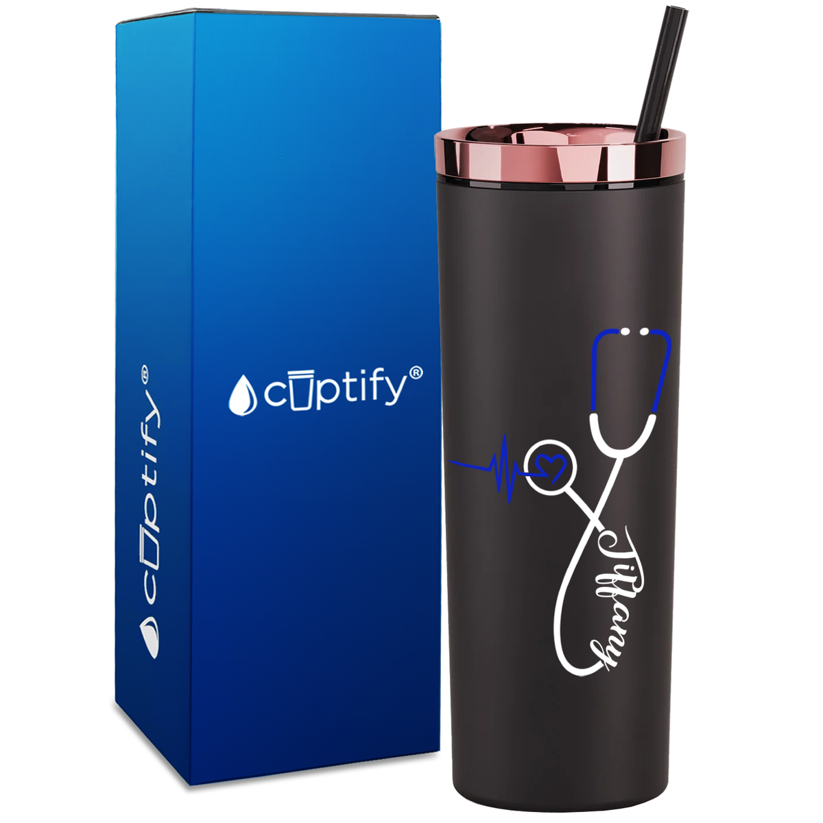 Personalized Blue Nursing Stethoscope on 18oz Acrylic Nurse Tumbler