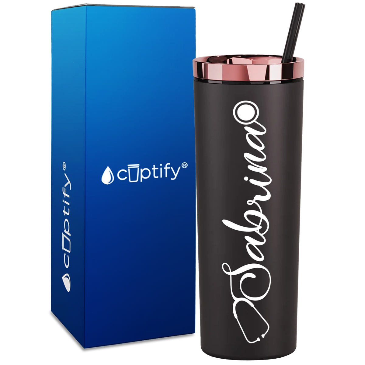 Personalized Curled Nurse Stethoscope on 18oz Acrylic Skinny Tumbler