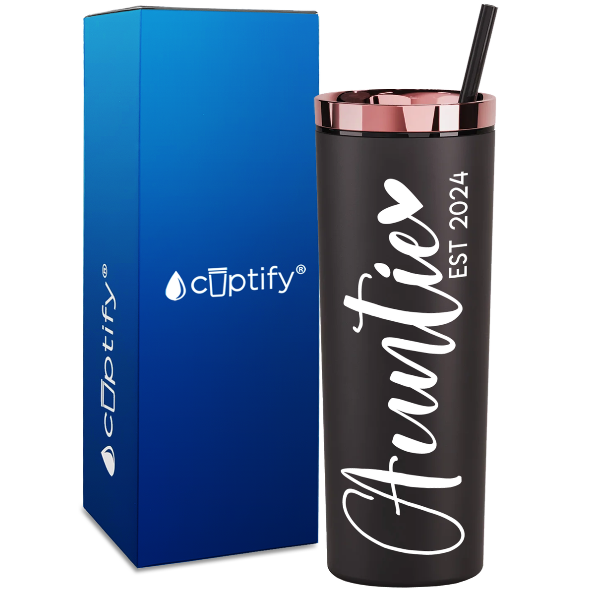 Auntie Heart Established on 18oz Acrylic Skinny Tumbler