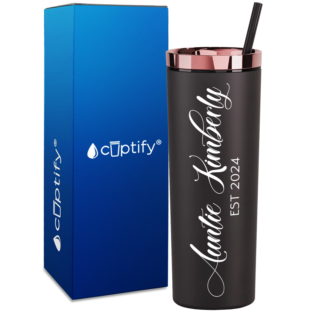 Personalized Auntie Established on 18oz Acrylic Skinny Tumbler
