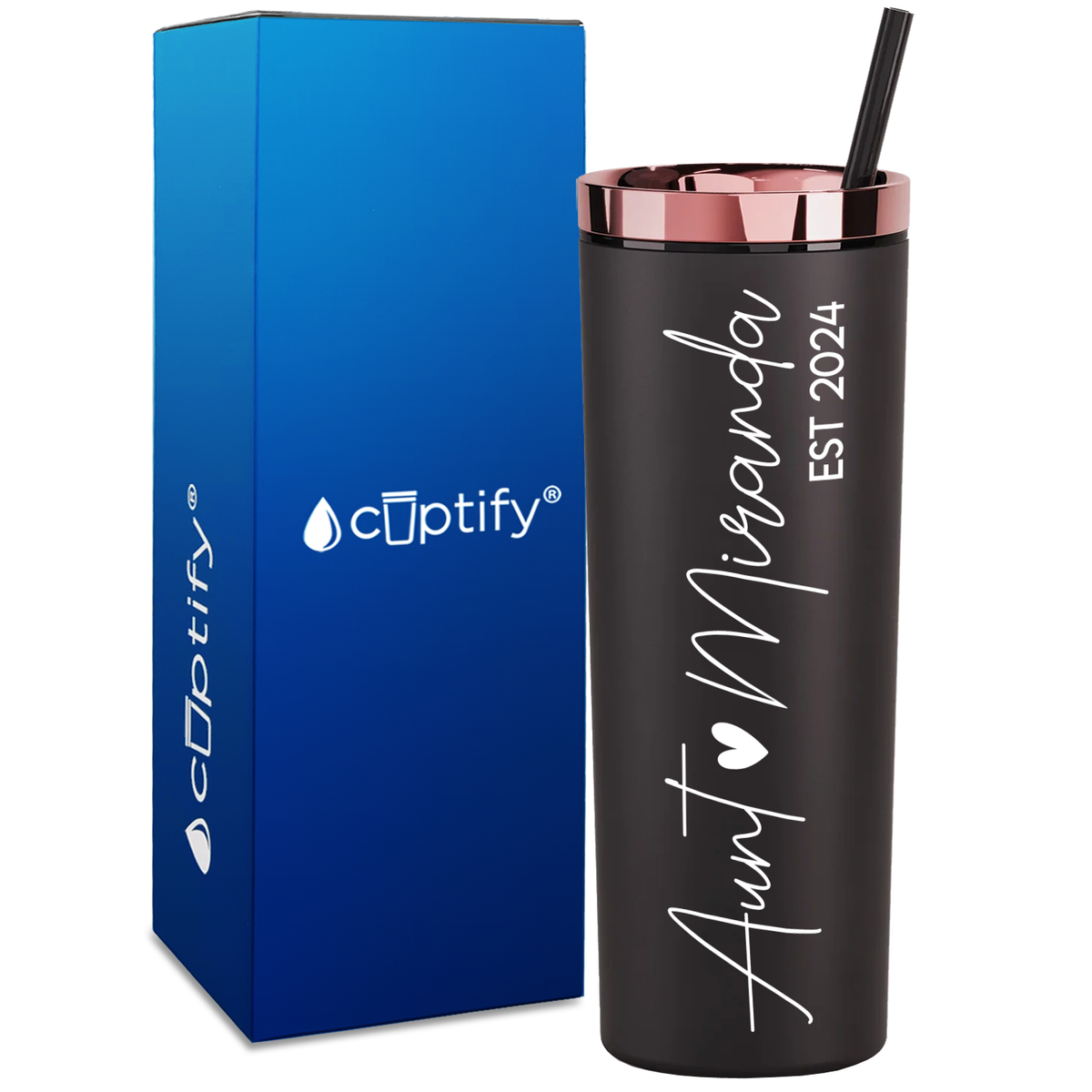 Personalized Aunt Heart Established on 18oz Acrylic Skinny Tumbler