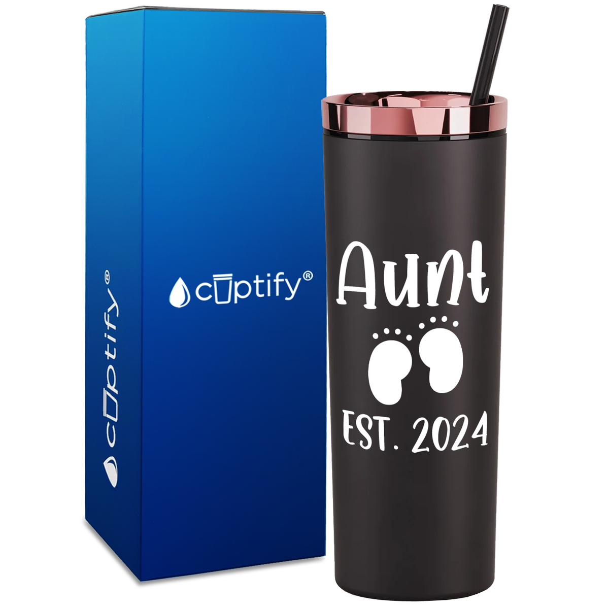 Aunt Established with Baby Feet on 18oz Acrylic Skinny Tumbler