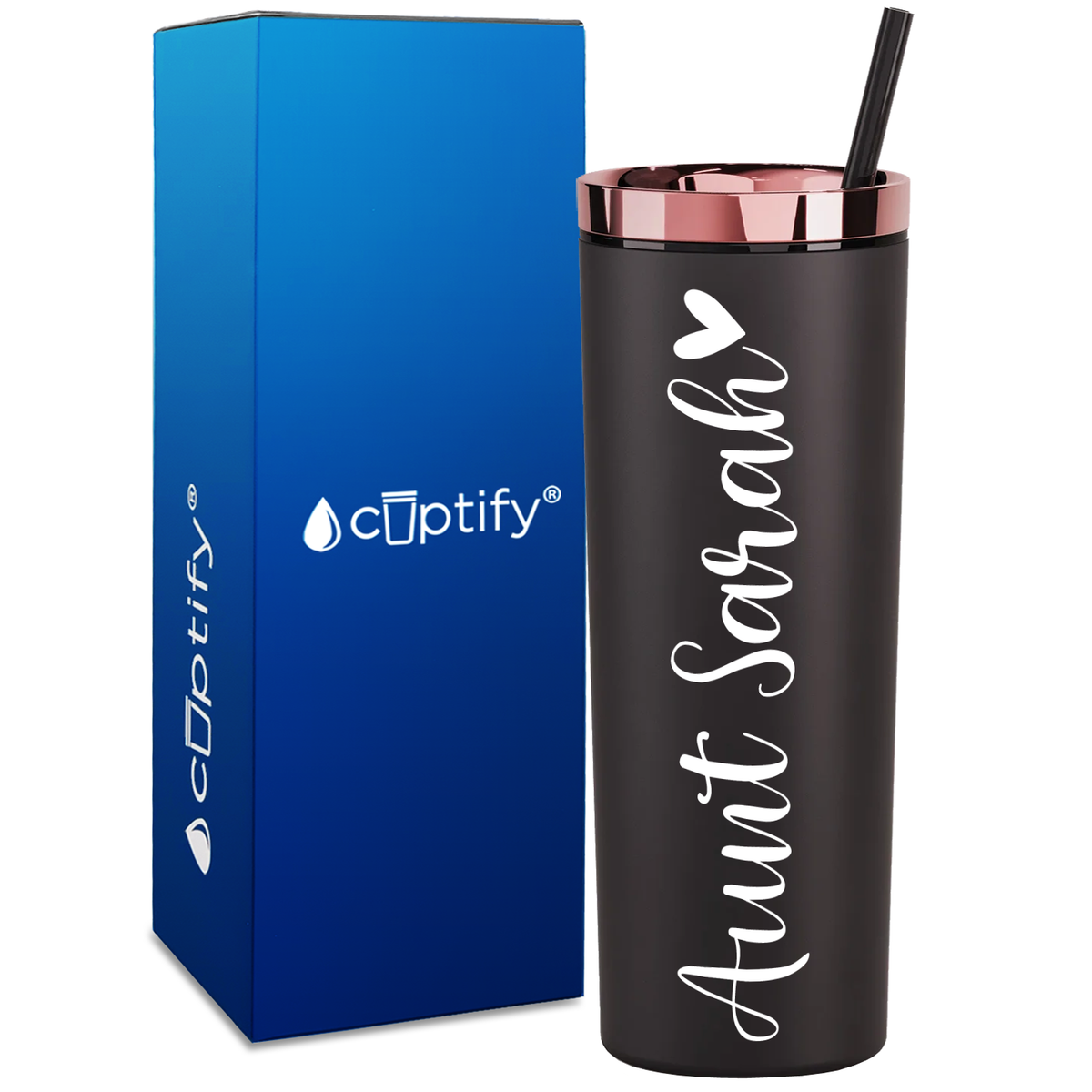 Personalized Aunt with Heart on 18oz Acrylic Skinny Tumbler