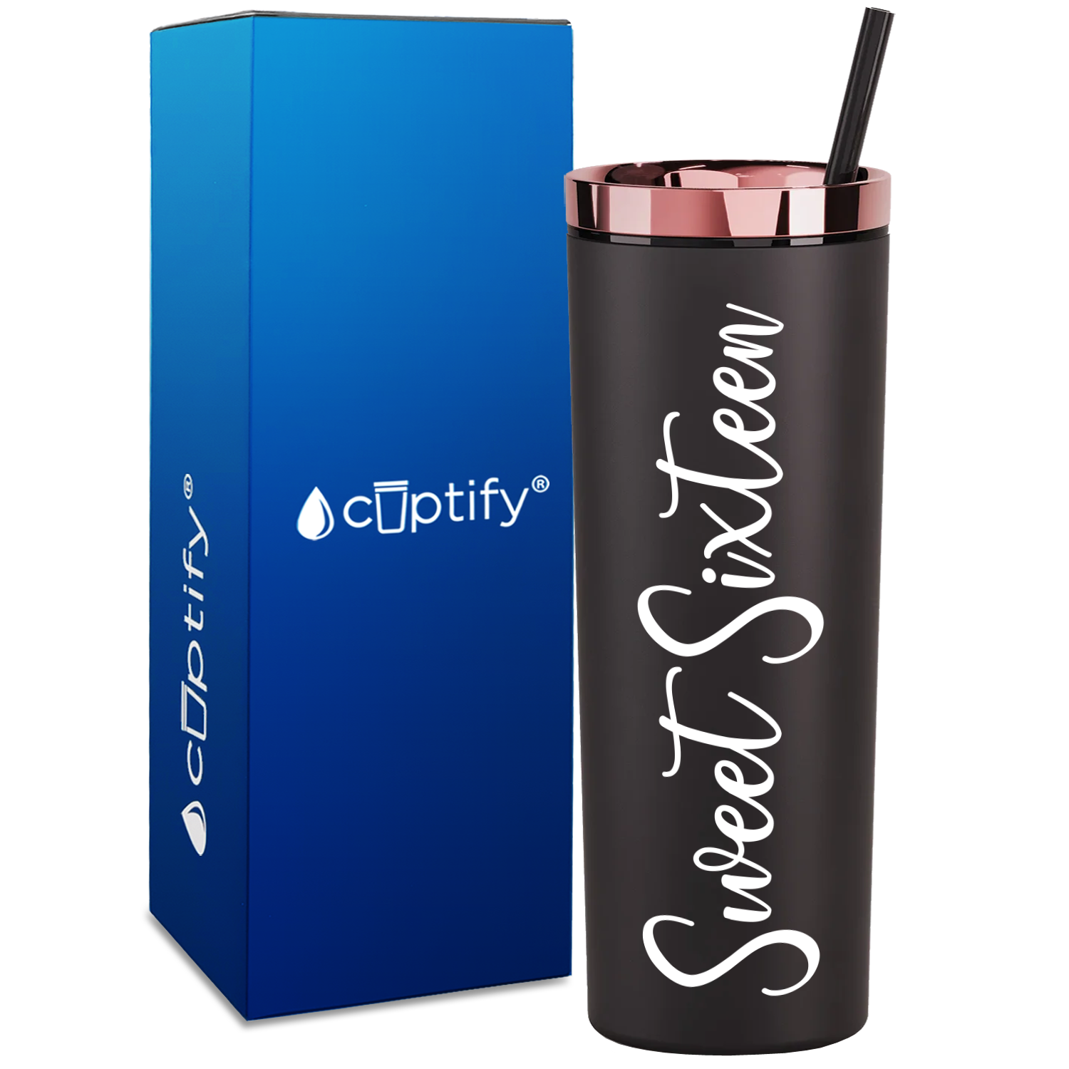 Fancy Sweet Sixteen on 18oz Acrylic Skinny Tumbler