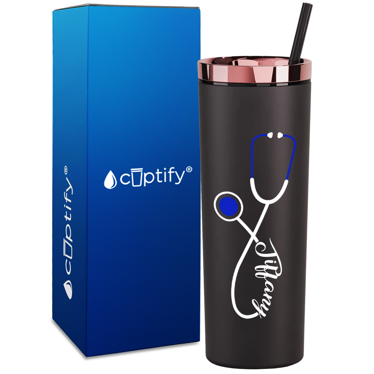 Personalized Blue Stethoscope on 18oz Acrylic Medical Tumbler