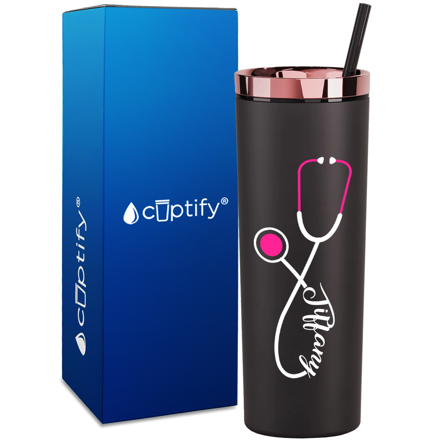 Personalized Pink Stethoscope on 18oz Acrylic Medical Tumbler