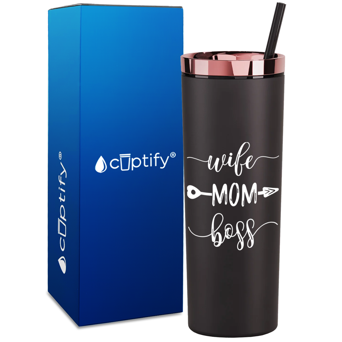 Wife Mom Boss on 18oz Acrylic Skinny Tumbler