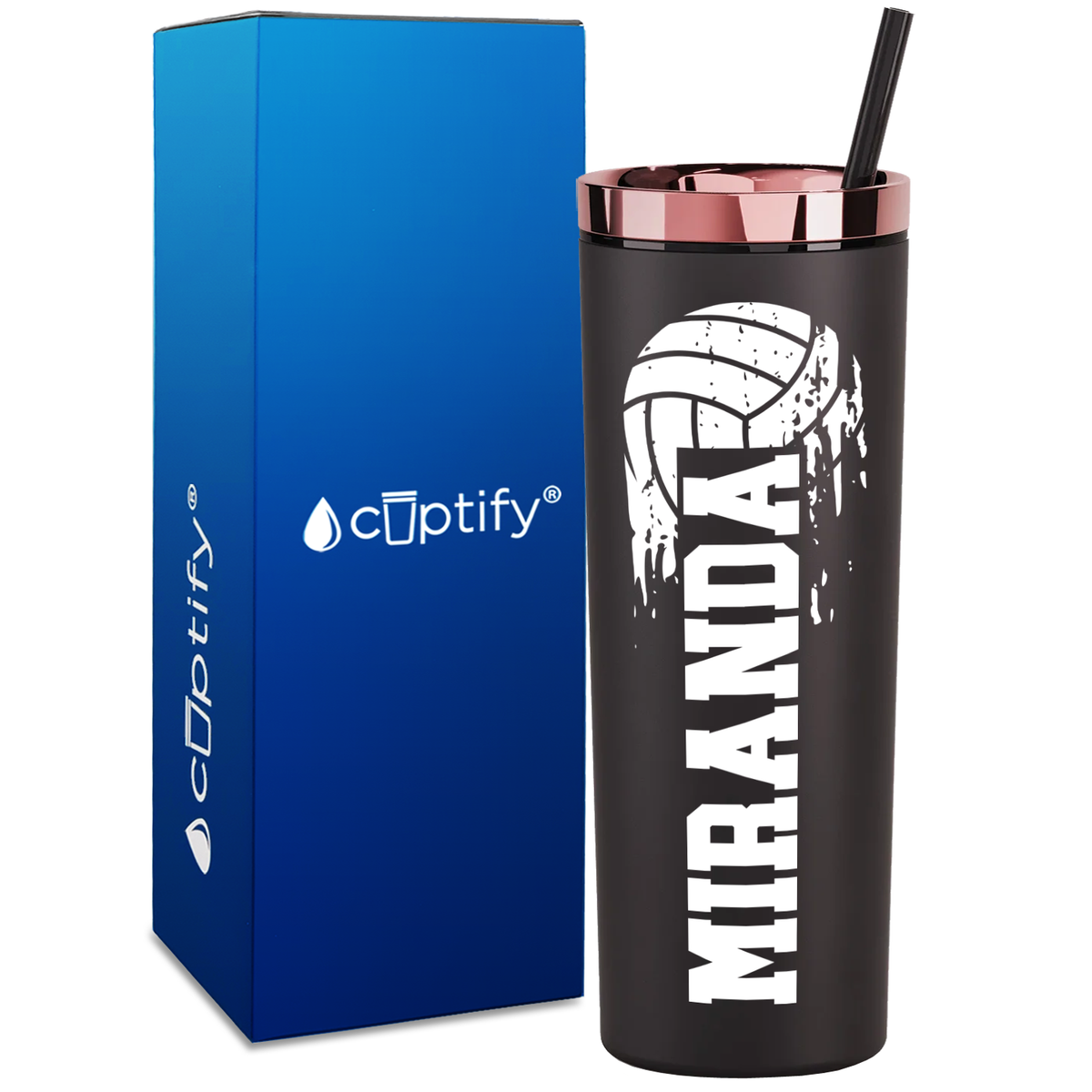 Personalized Flying Volleyball on 18oz Acrylic Skinny Tumbler