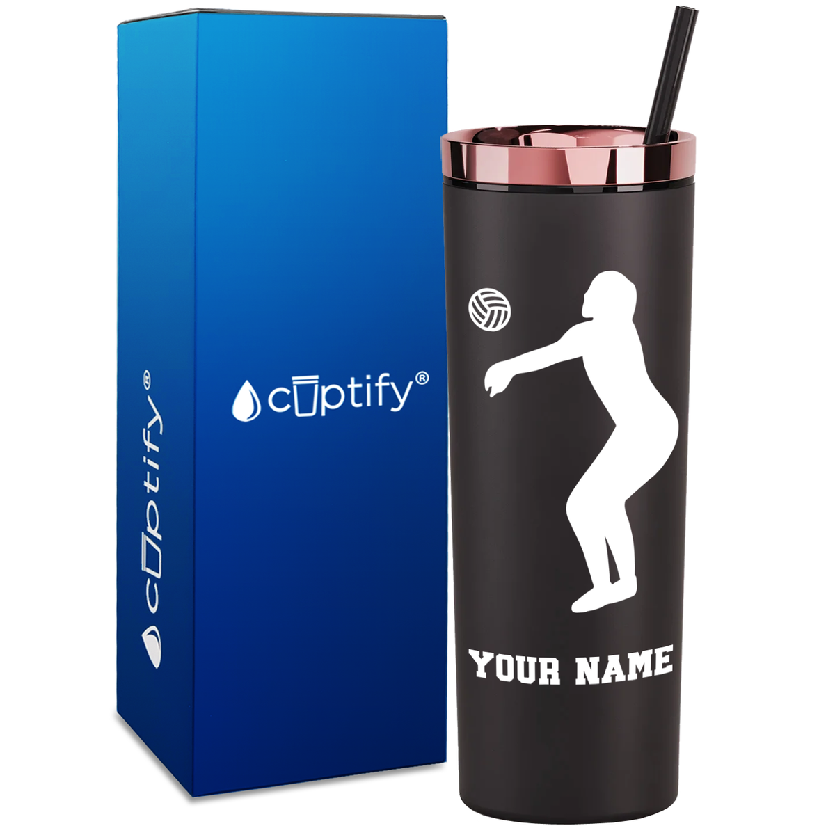 Personalized Volleyball Silhouette on 18oz Acrylic Skinny Tumbler