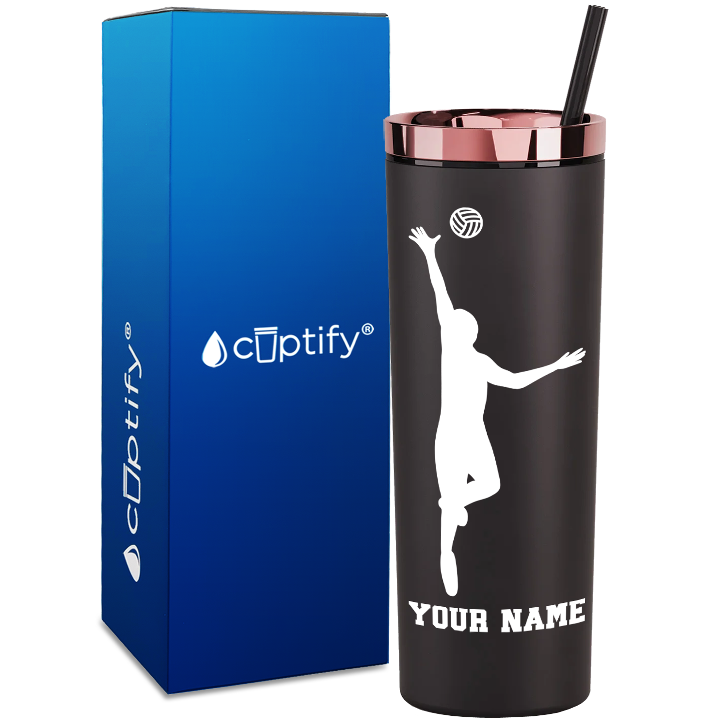 Personalized Volleyball Silhouette Spike on 18oz Acrylic Skinny Tumbler