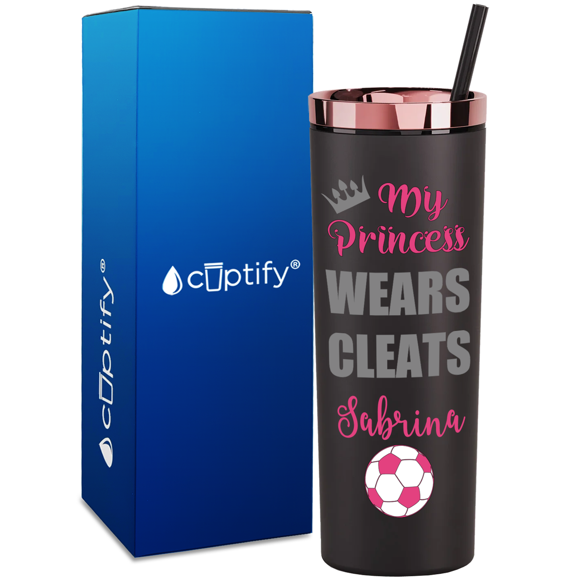 Personalized My Princess Wears Cleats on 18oz Acrylic Skinny Tumbler