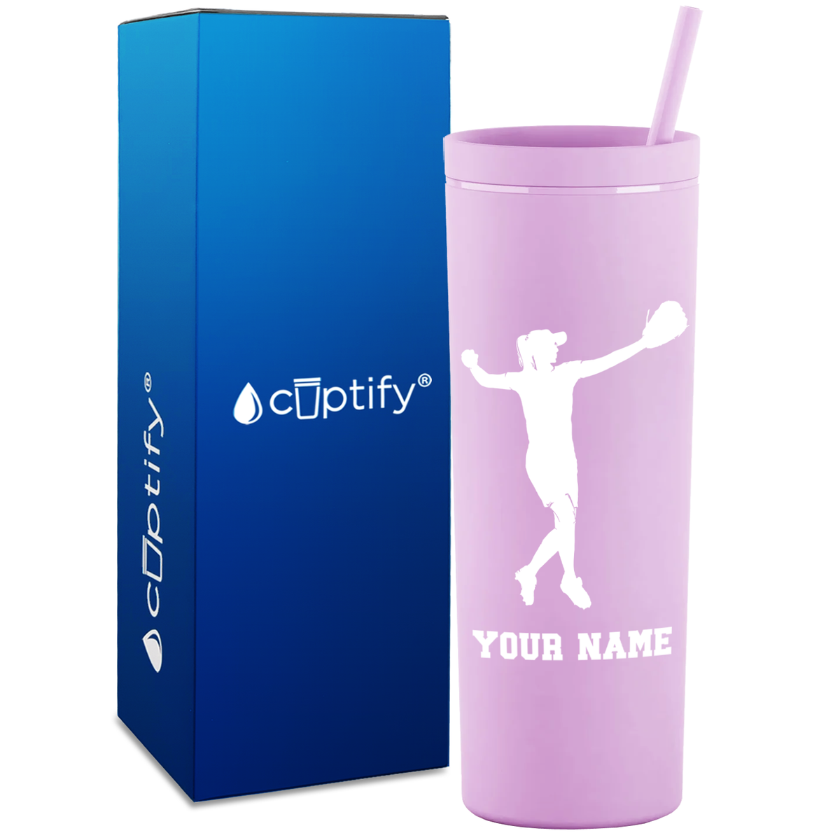 Personalized Softball Player Throw on 18oz Acrylic Skinny Tumbler