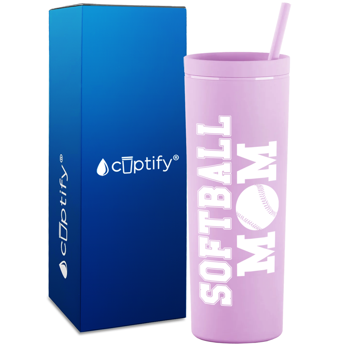 Softball Mom on 18oz Acrylic Skinny Tumbler