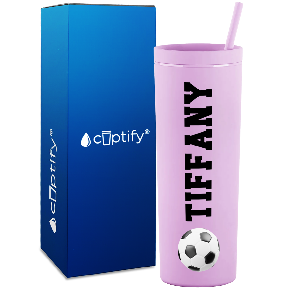 Personalized Soccer Ball on 18oz Acrylic Skinny Tumbler