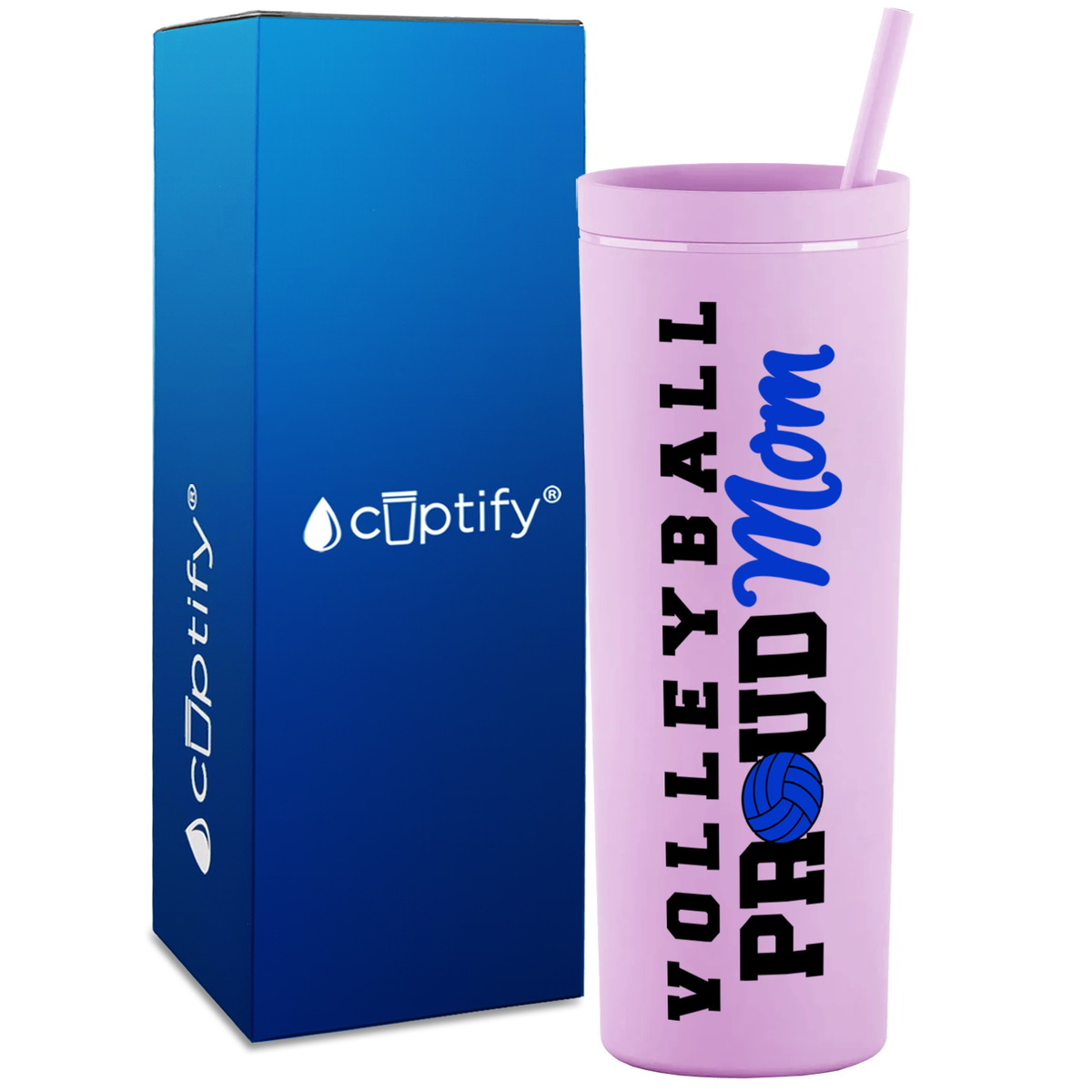 Volleyball Proud Mom on 18oz Acrylic Skinny Tumbler