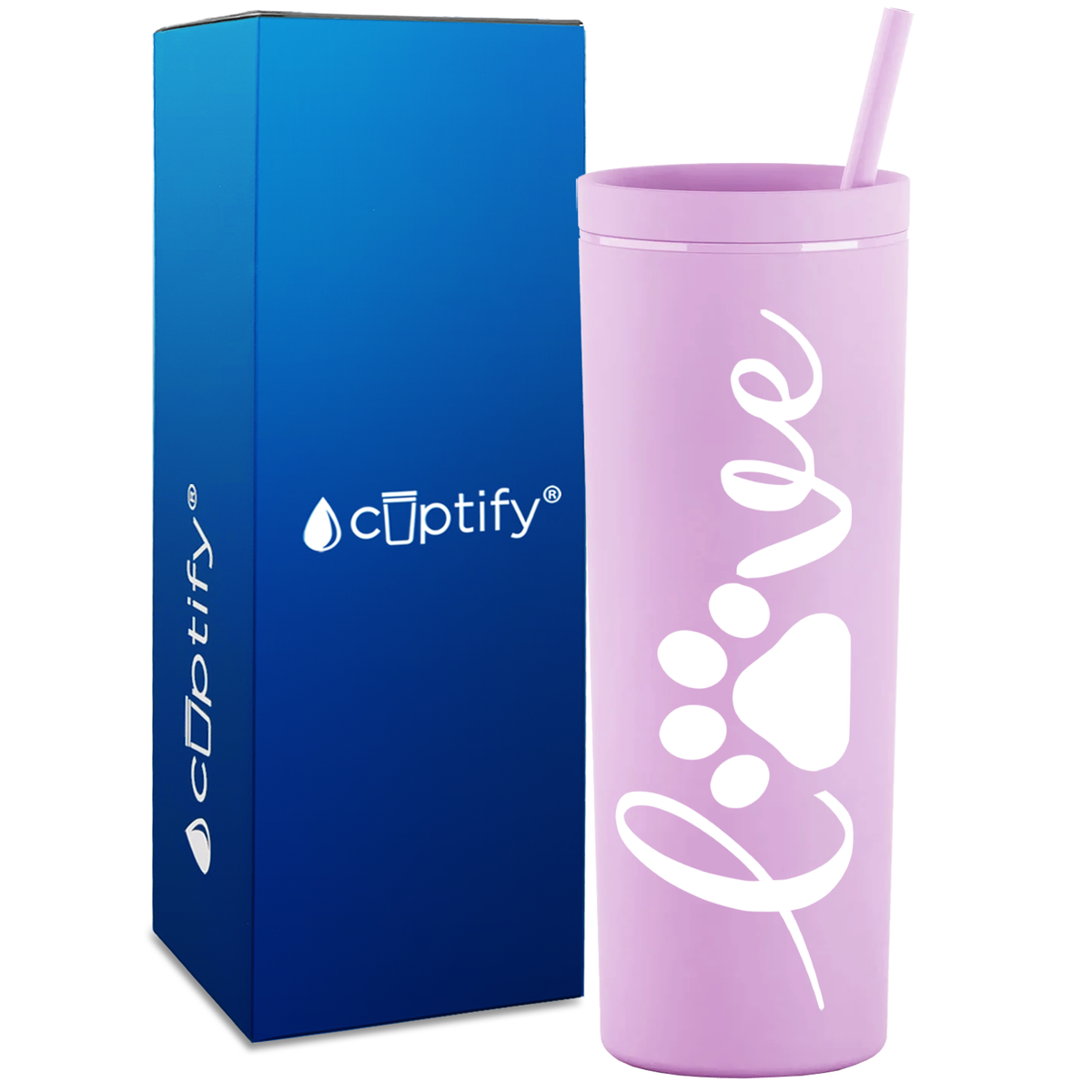 Love Dog Paws Curly on 18oz Acrylic Skinny Tumbler