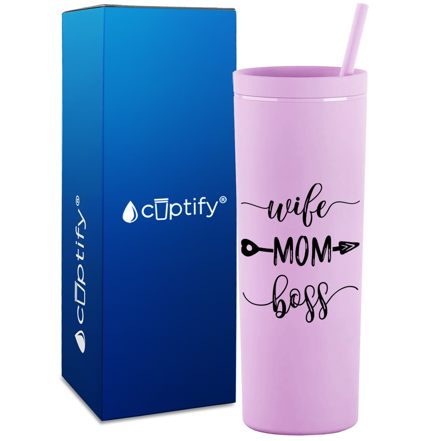Wife Mom Boss on 18oz Acrylic Skinny Tumbler