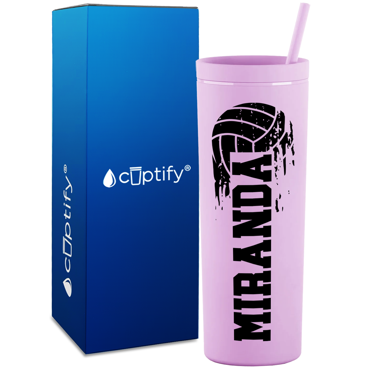 Personalized Flying Volleyball on 18oz Acrylic Skinny Tumbler