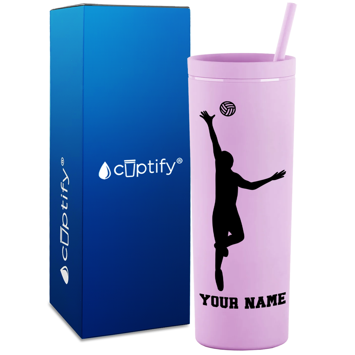 Personalized Volleyball Silhouette Spike on 18oz Acrylic Skinny Tumbler