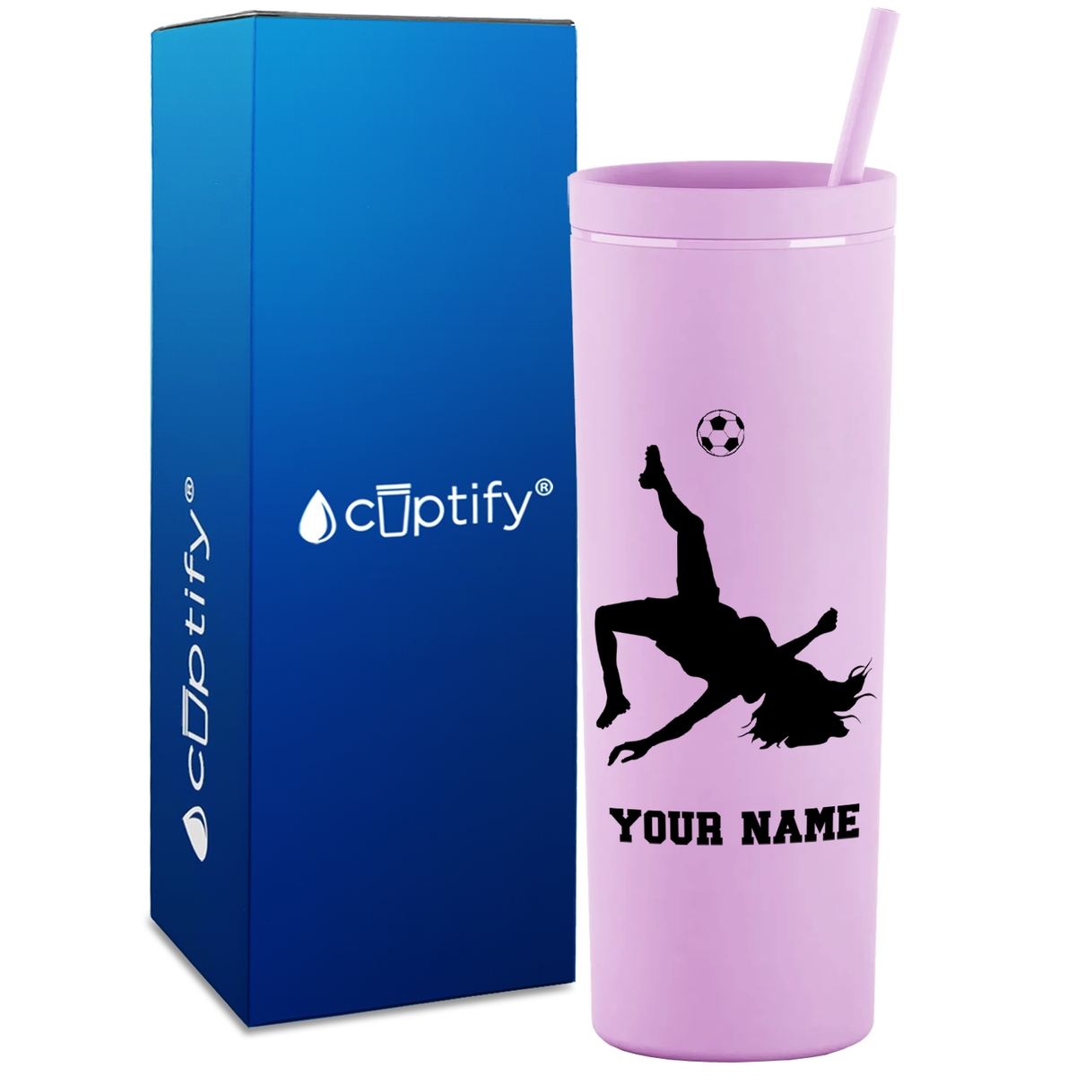 Personalized Soccer Player Female on 18oz Acrylic Skinny Tumbler