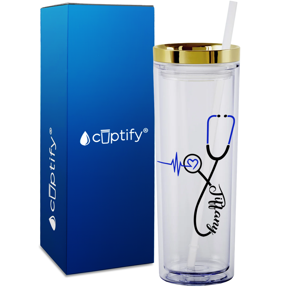 Personalized Blue Nursing Stethoscope on 18oz Acrylic Nurse Tumbler