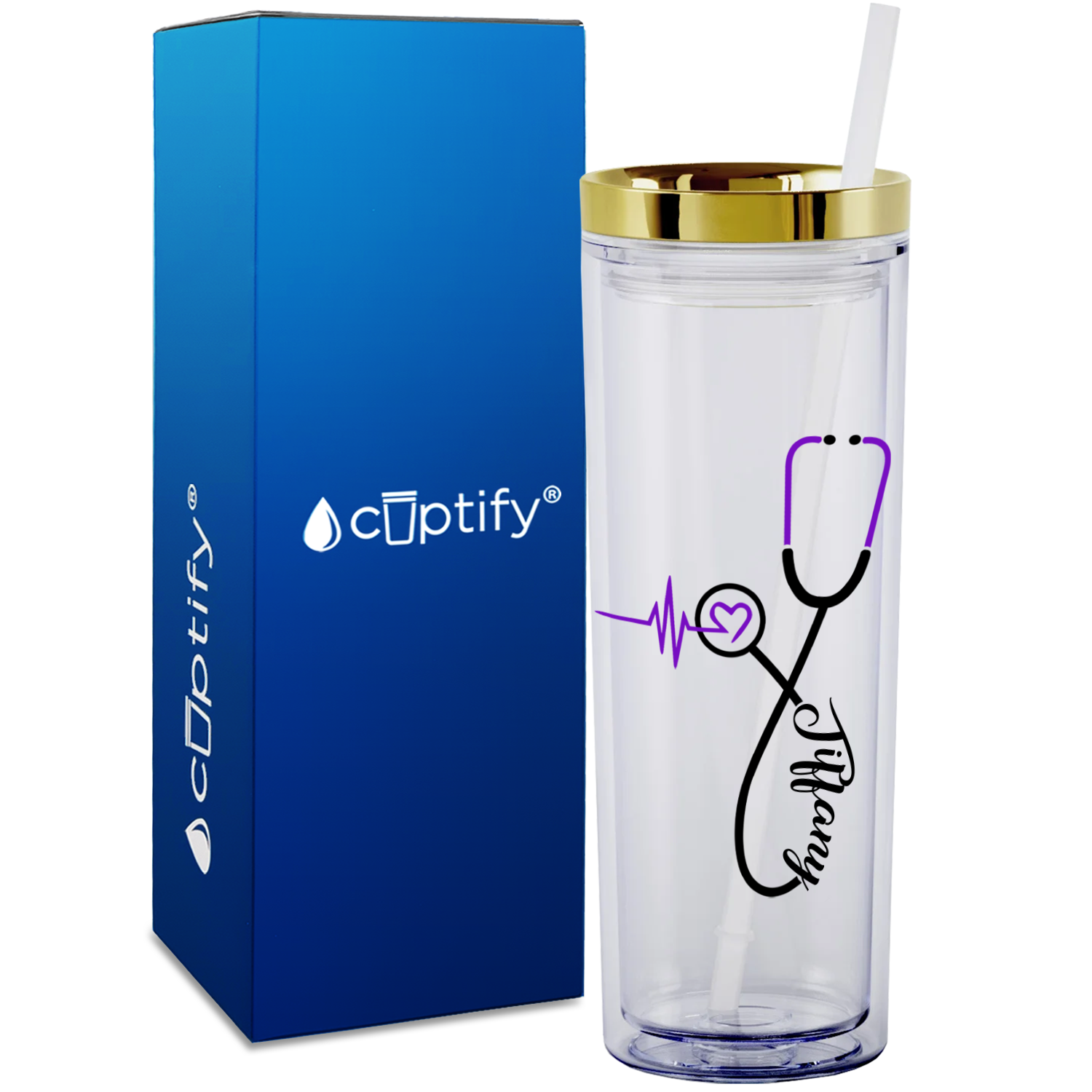 Personalized Purple Nursing Stethoscope on 18oz Acrylic Nurse Tumbler