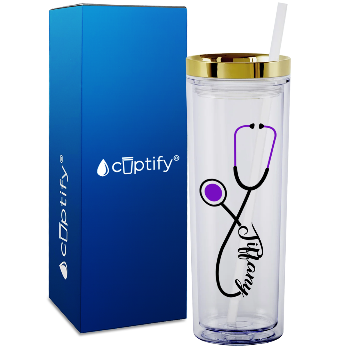 Personalized Purple Stethoscope on 18oz Acrylic Medical Tumbler