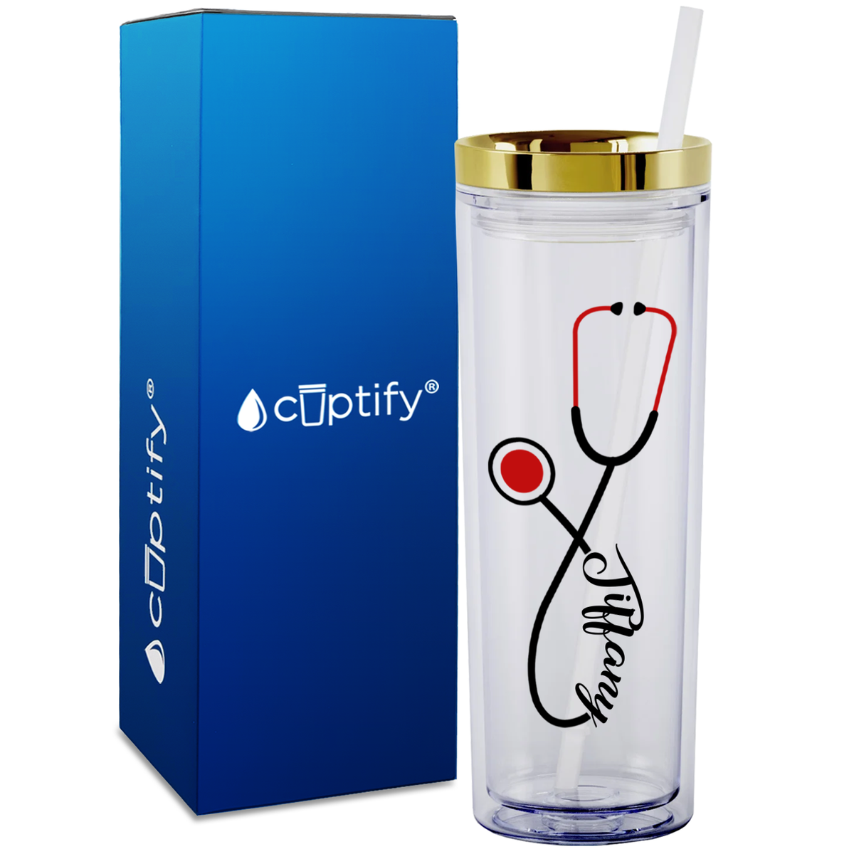 Personalized Red Stethoscope on 18oz Acrylic Medical Tumbler