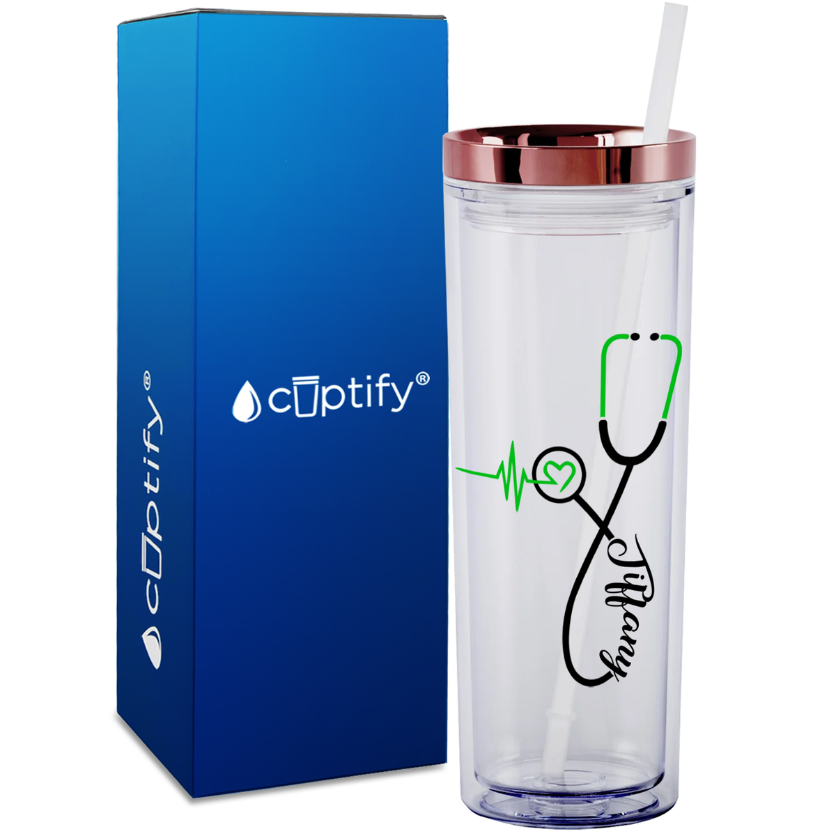 Personalized Green Nursing Stethoscope on 18oz Acrylic Nurse Tumbler