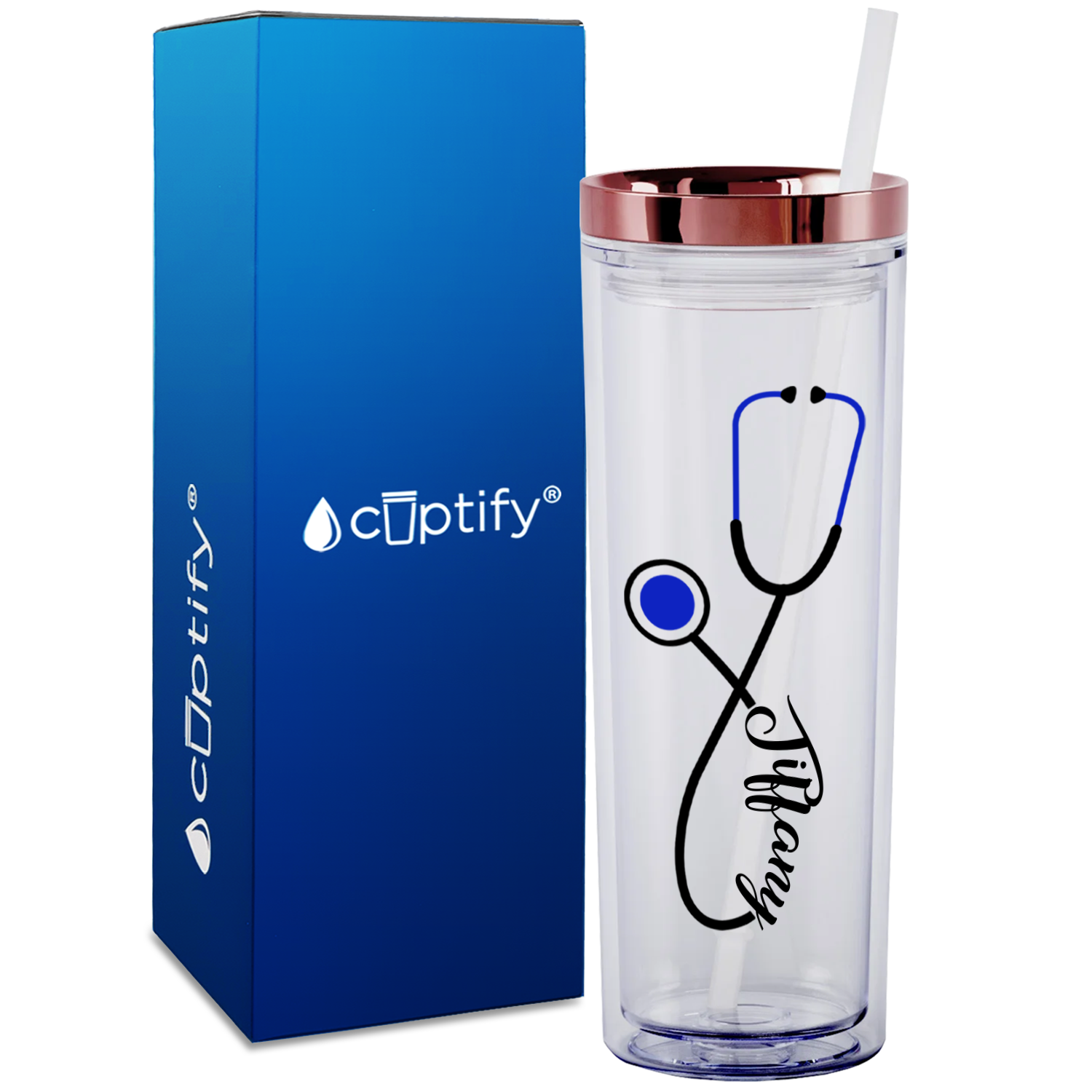 Personalized Blue Stethoscope on 18oz Acrylic Medical Tumbler