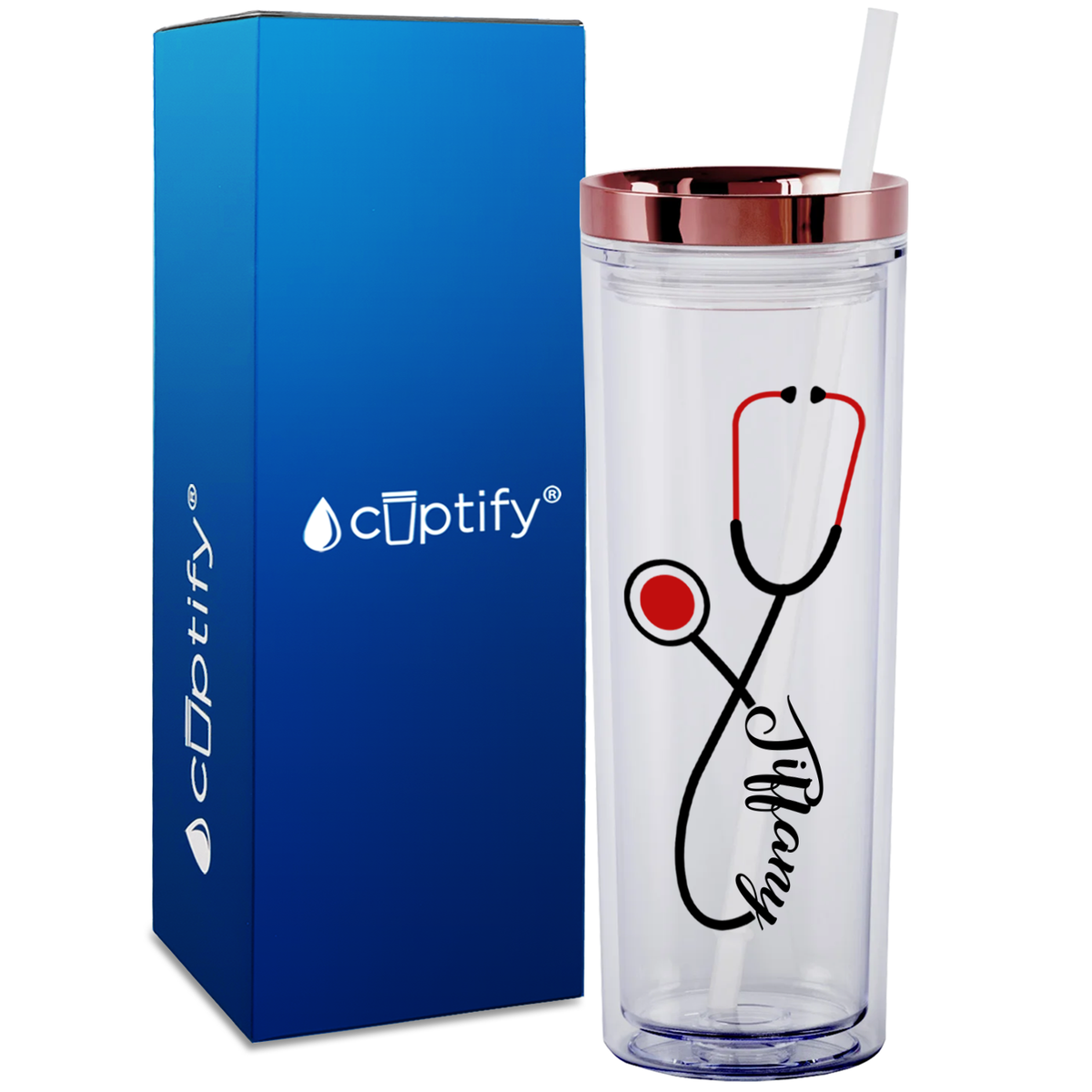 Personalized Red Stethoscope on 18oz Acrylic Medical Tumbler