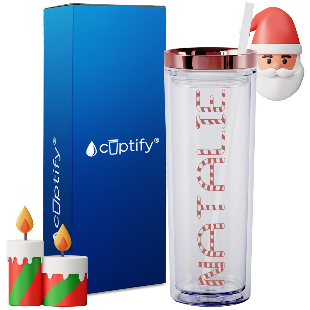 Personalized Candy Cane Style on 18oz Acrylic Christmas Tumbler