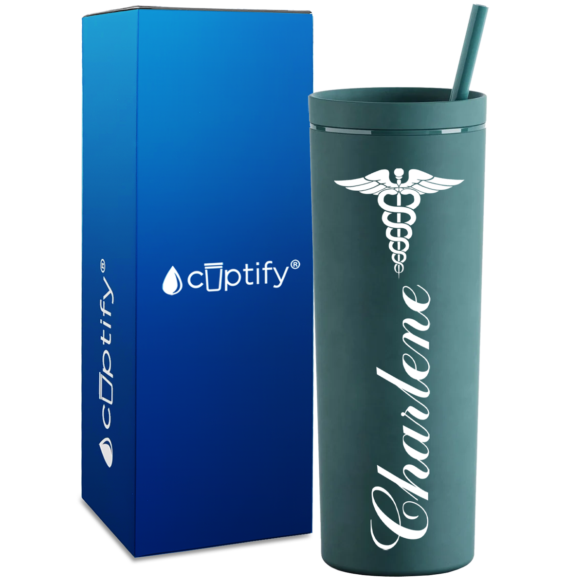 Personalized Caduceus Nurse on 18oz Acrylic Skinny Tumbler