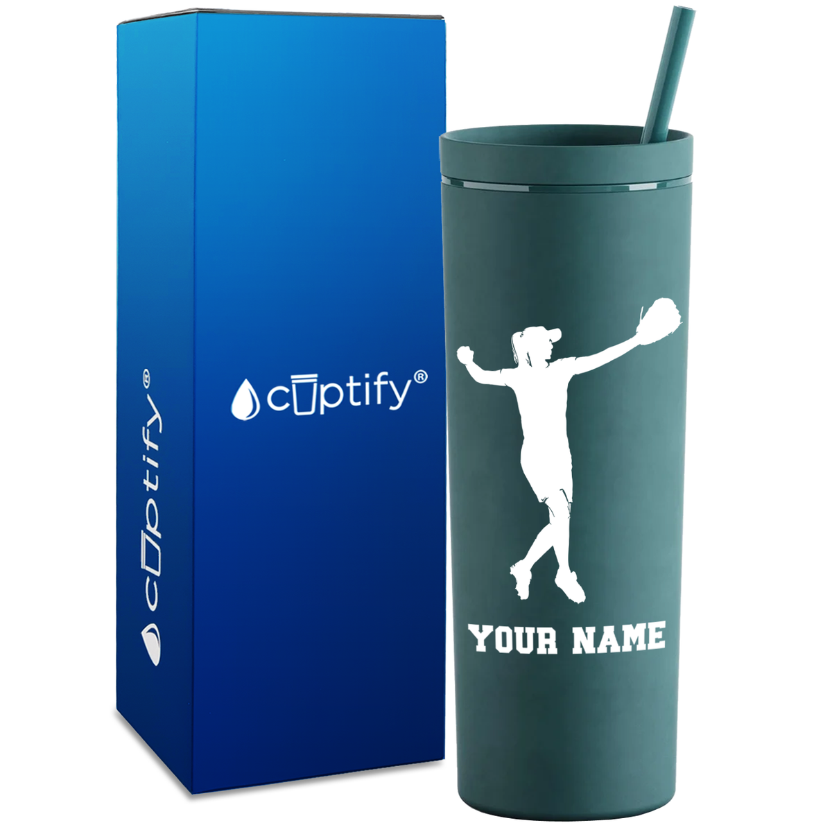 Personalized Softball Player Throw on 18oz Acrylic Skinny Tumbler