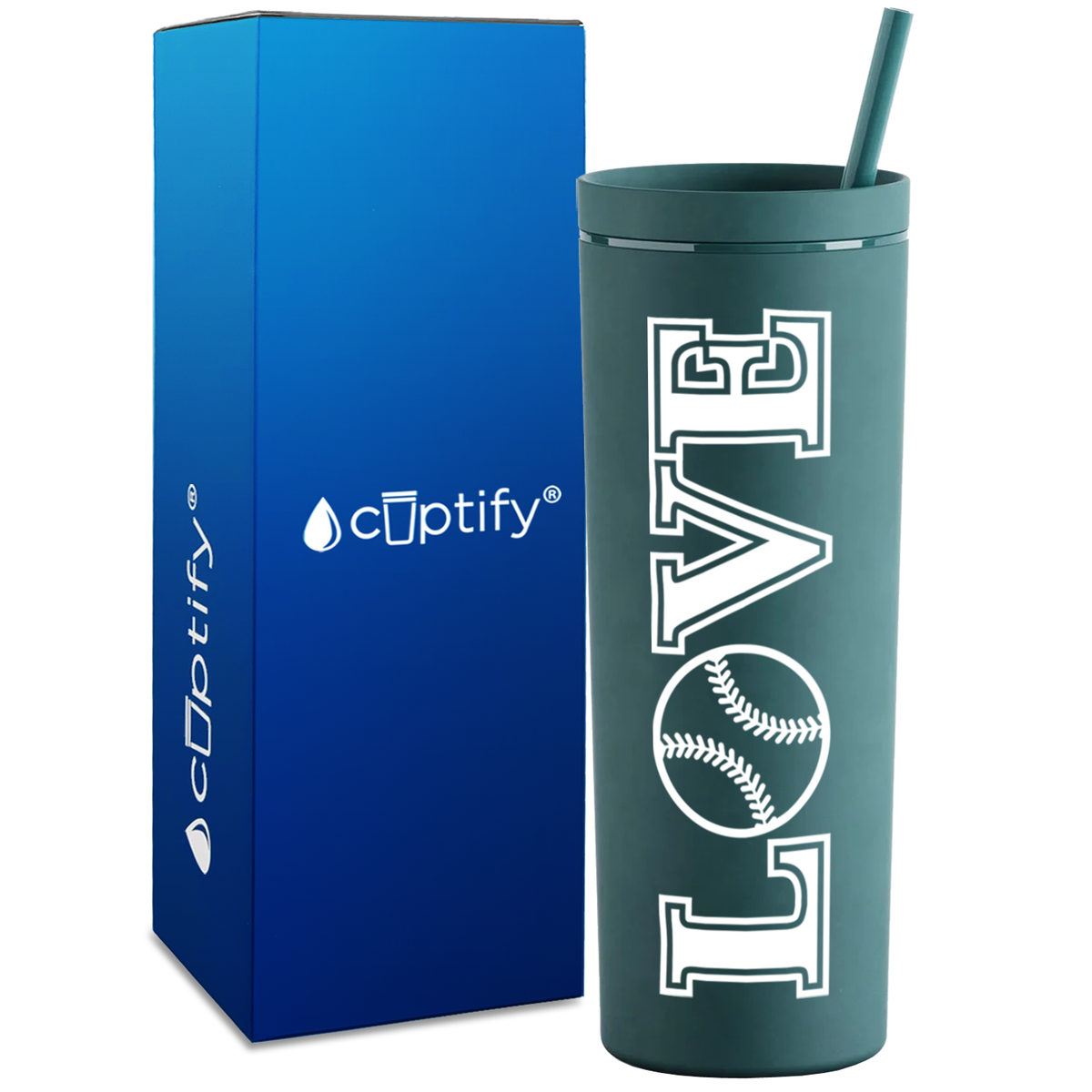 LOVE Softball on 18oz Acrylic Skinny Tumbler