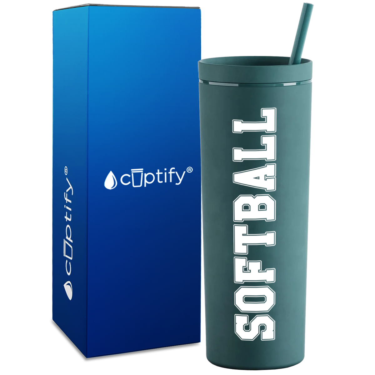 Softball on 18oz Acrylic Skinny Tumbler
