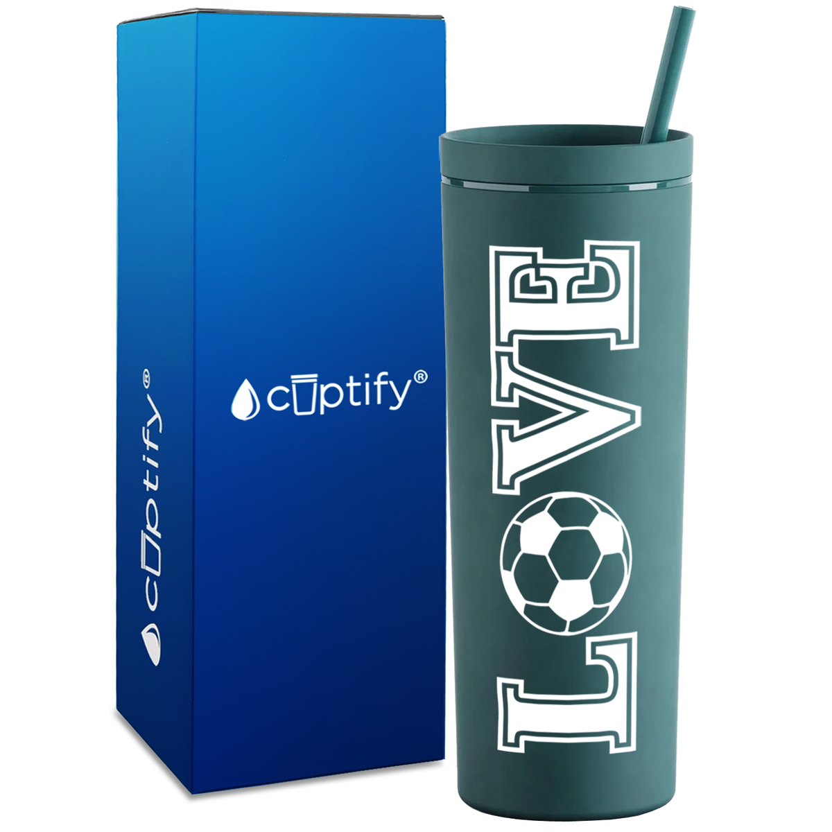 LOVE Soccer on 18oz Acrylic Skinny Tumbler