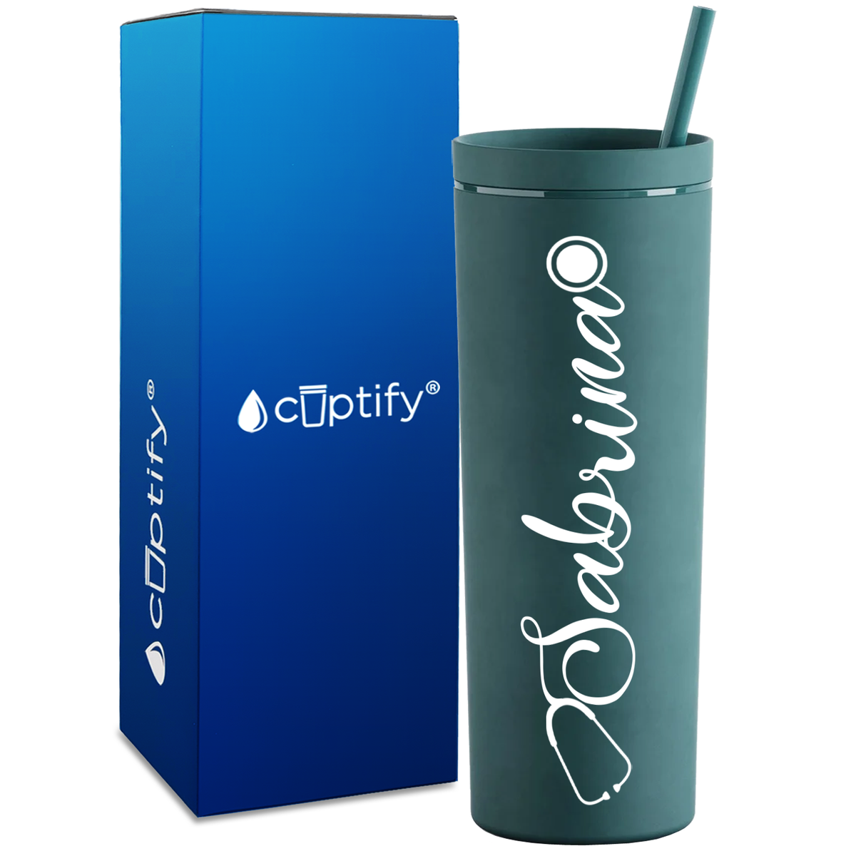 Personalized Curled Nurse Stethoscope on 18oz Acrylic Skinny Tumbler