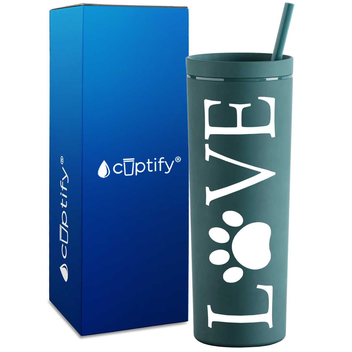 LOVE Dog Paw on 18oz Acrylic Skinny Tumbler
