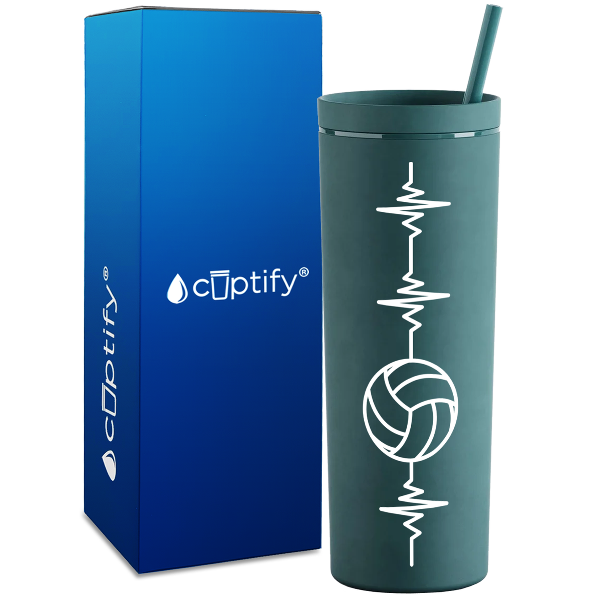 Heart Beat Pulse Volleyball on 18oz Acrylic Skinny Tumbler