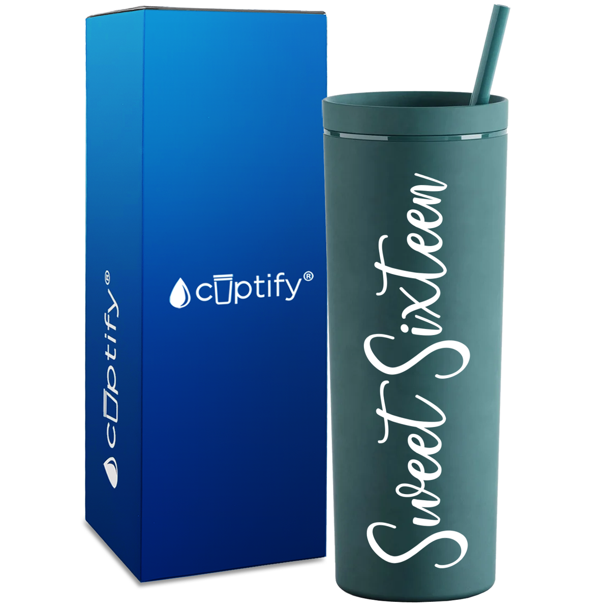 Fancy Sweet Sixteen on 18oz Acrylic Skinny Tumbler