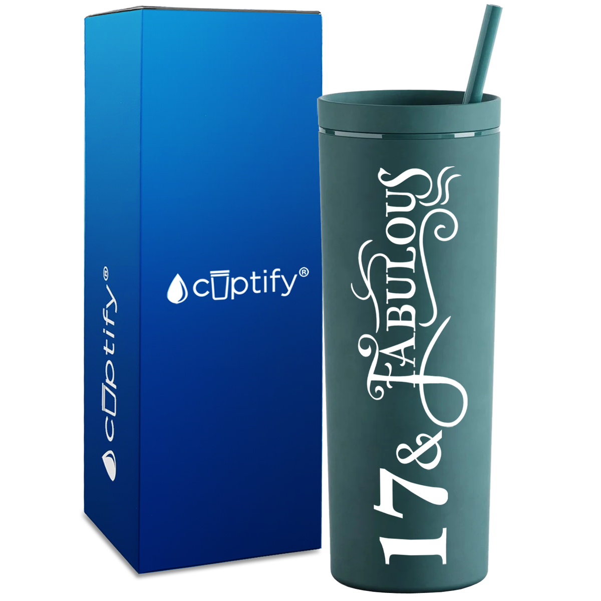 Fancy 17 and Fabulous on 18oz Acrylic Skinny Tumbler