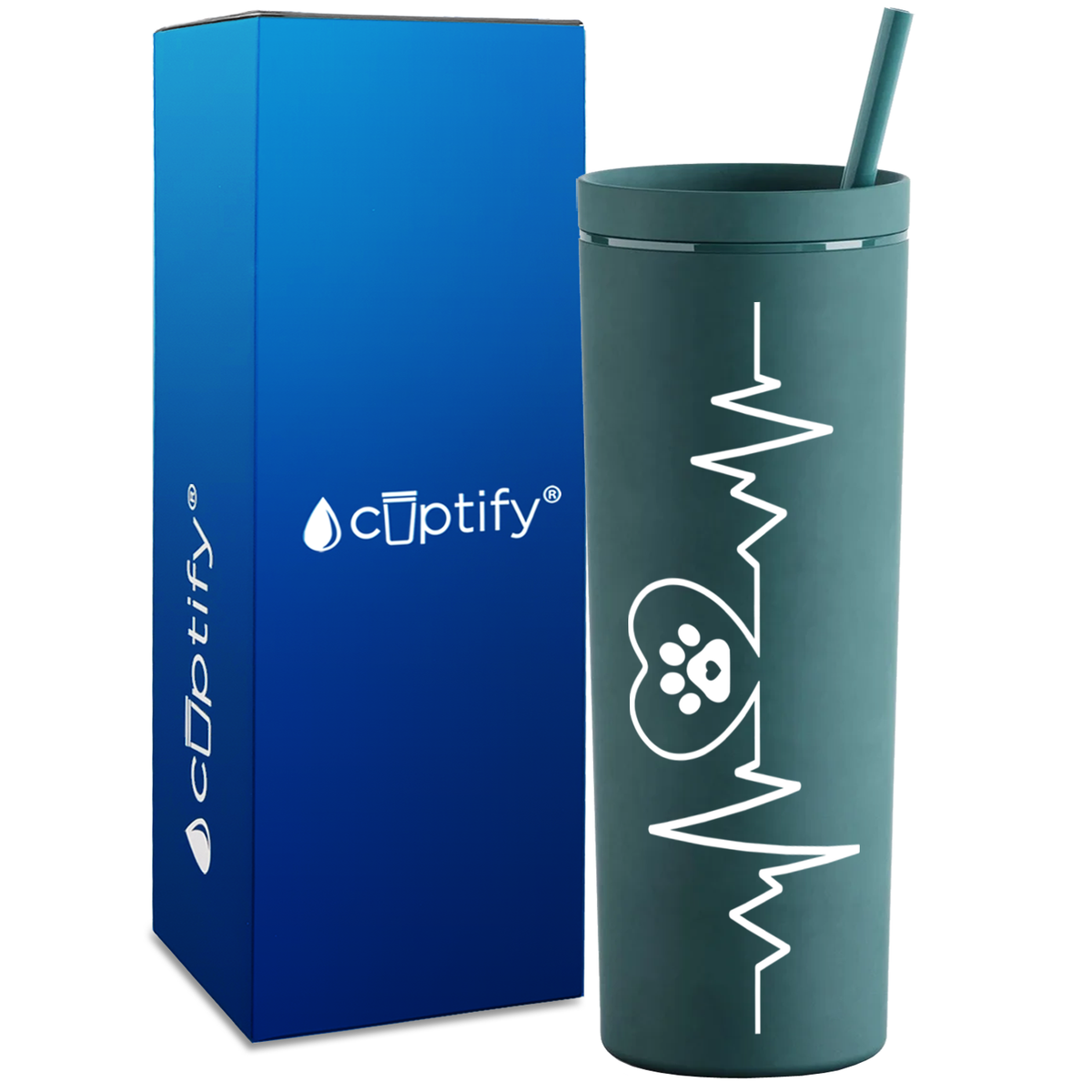 Love Dogs Heartbeat on 18oz Acrylic Skinny Tumbler