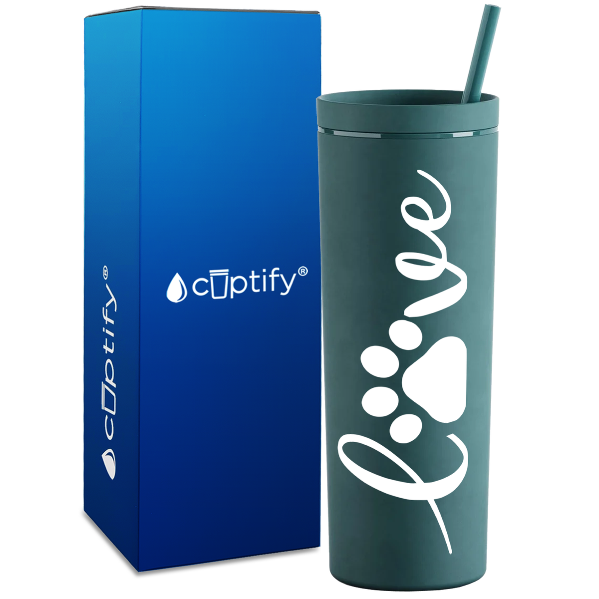 Love Dog Paws Curly on 18oz Acrylic Skinny Tumbler