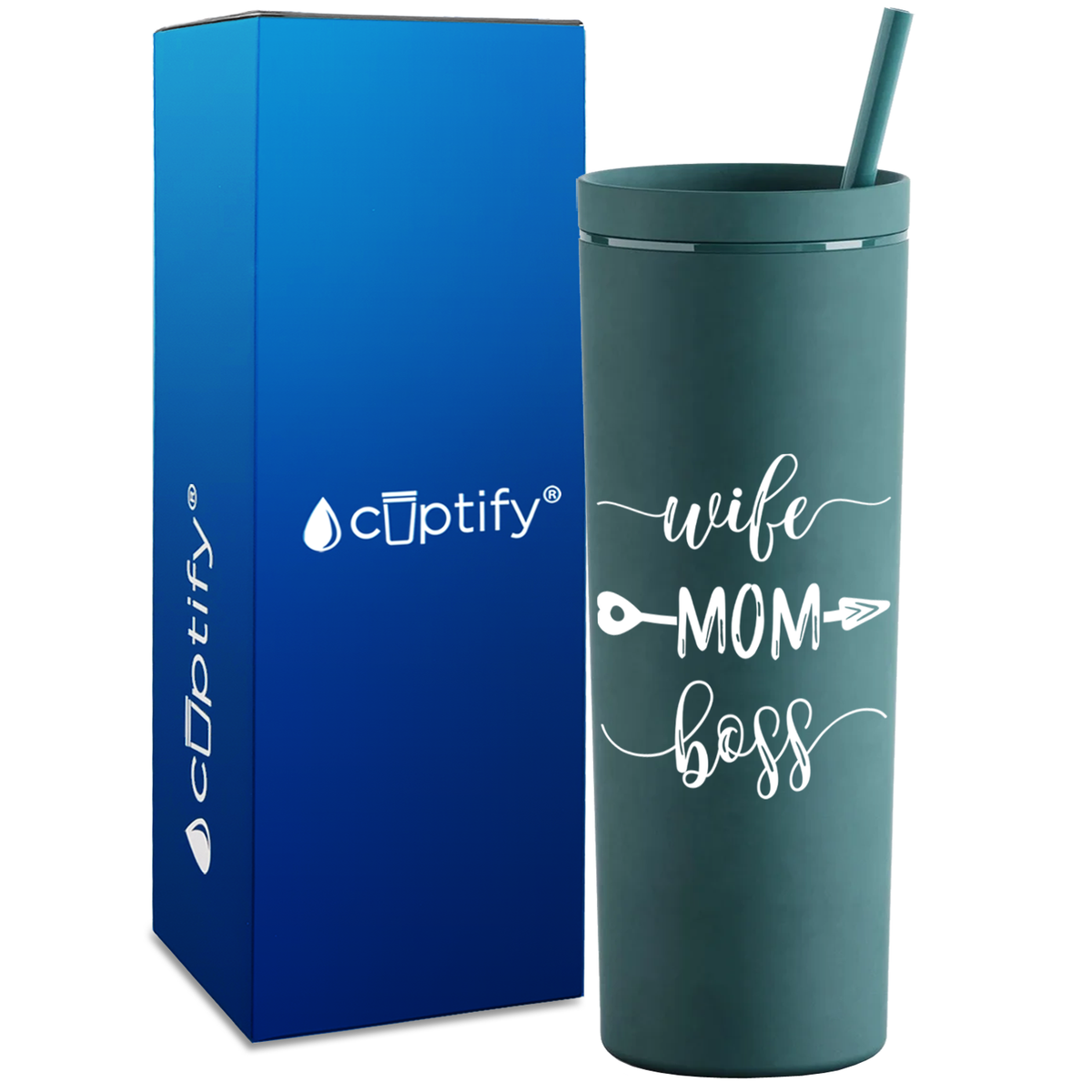 Wife Mom Boss on 18oz Acrylic Skinny Tumbler