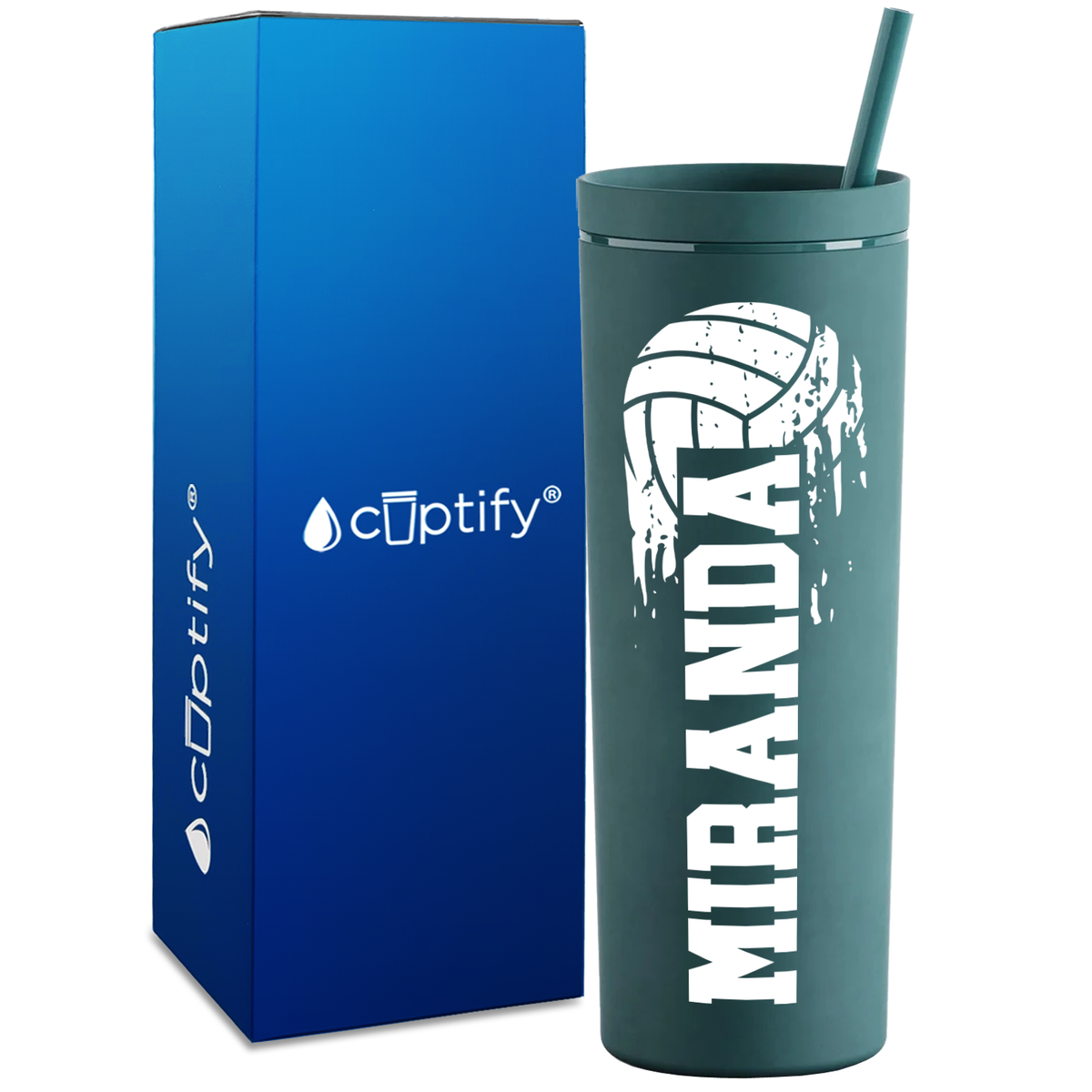 Personalized Flying Volleyball on 18oz Acrylic Skinny Tumbler